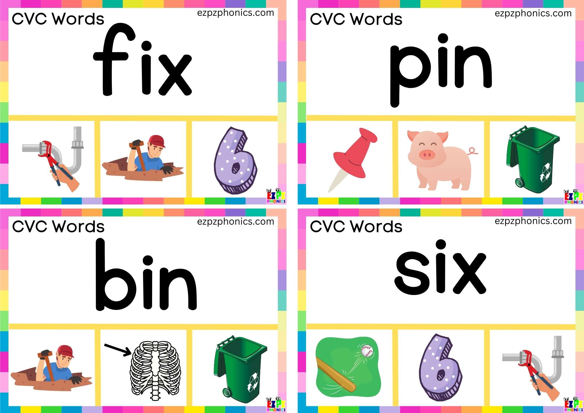 Short i Vowel CVC words Read the word and clip the image 4 - ezpzphonics.com